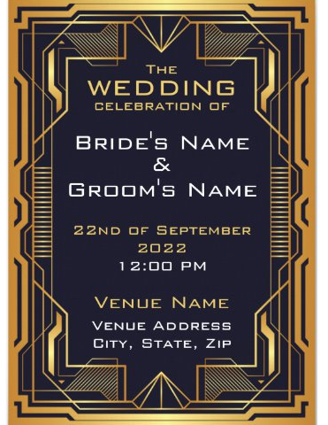 Blue Gold Art Deco Wedding Invitation